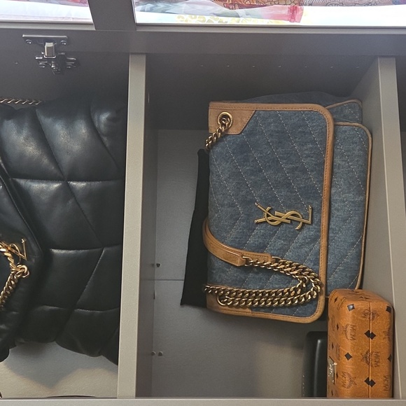 Yves Saint Laurent Niki Blue and Tan Quilted Shoulder Bag - Picture 7 of 7